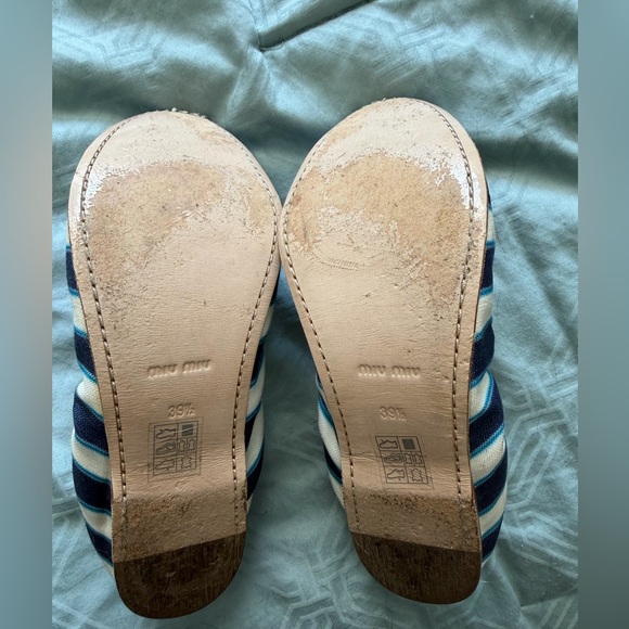 Miu Miu Blue and White Striped Flats with Bow - Picture 4 of 9